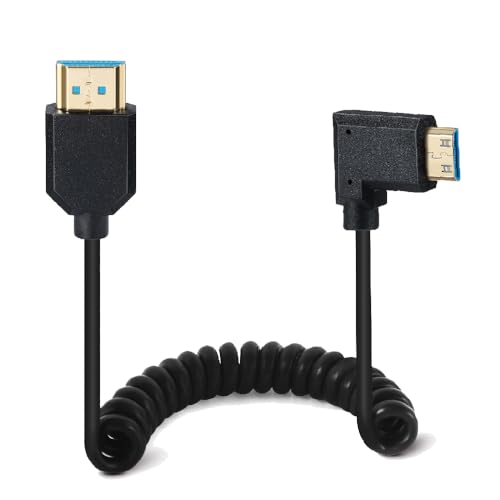 Left Angle Mini HDMI to HDMI 2.1 Coiled Cable 1-3.9ft, 8K@60Hz, 48Gbps