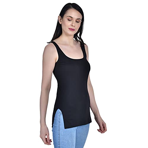 Image of Women's Regular Fit Sleeveless Cotton Long Camisole Slip Spaghetti Combo Pack of 3