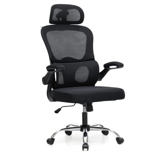 Multi Home Furniture Black Mesh Office Chair – Ergonomic Chair with Adjustable Headrest, Lumbar Support, Tilt & Recline, Flip-Up Armrests, Gaming Chair, 360° Swivel Desk Chair, Computer Chair