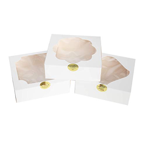 Joyin 15 Pcs 10X10X2.5 Inch Christmas Cookie Bakery Boxes With Stickers,White Dessert Boxes With Window, Holiday Paper Pastry Packaging Boxes For Thanksgiving Wedding Christmas #TOP1