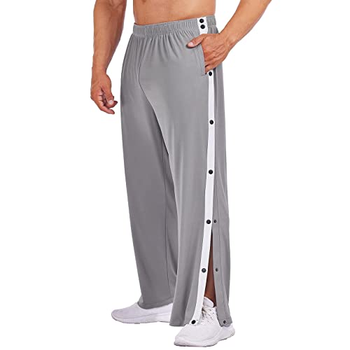 Pantaloni da jogging da uomo con bottoni laterali, a strisce, con fibbia laterale, tasche e bottoni, pantaloni larghi da basket e allenamento