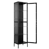 PEUKC Display Cabinet with Glass Doors, Curio Cabinets with Adjustable Shelves, Glass Cabinet Case for Home, Office, Clinic, Pantry, Assemble Required