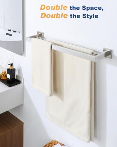Alise Double Towel Bar, 24" SUS304 Stainless Steel Towel Racks for Bathroom, Heavy Duty Towel Rack Wall Mounted, Modern Bath Towel Holder, Brushed Nickel