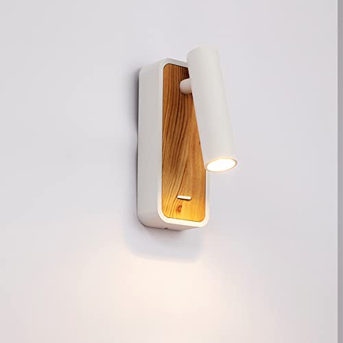 YNDD Aplique de pared Interior LED con Interruptor, 3W Lampara de Pared de Moderno 3000K, 350° Giratoria Aplique Pared Grano de Madera Retro para Dormitorio Pasillo Escalera Sala de Estar (Blanco) Cover