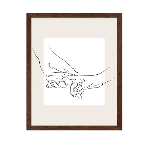 Poster Master Holding Hands Poster - Retro Couple Print - Hand Illustration - Valentine's Day Illustration - Line & Abstract Design - Chic Boho Art - Romantic Bedroom Decor - 16x20 Brown Framed