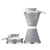 Collapsible Water Bottle for Travel 17 oz, Foldable Sports Bottles with Lid&Carabiner,Leakproof,BPA Free,Portable,Lightweight and Reusable(Gray)