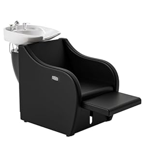 Shampoo Bowls for Salon Electric Shampoo Chair with Reclining Legrest & Tilting Porcelain Shampoo Sink, Hair Washing Station Backwash Barber Chair, Shampoo Unit for Beauty Spa Barbershop