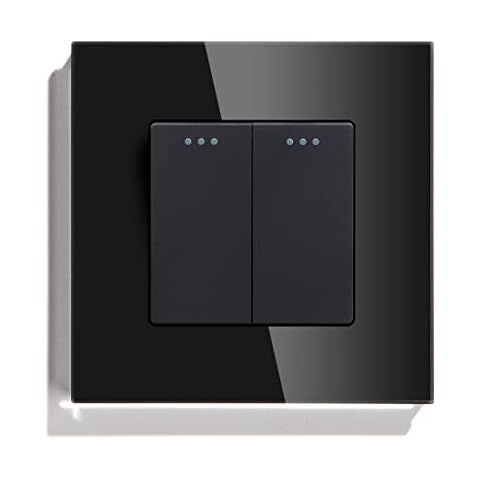 BSEED 10A Rocker Tactile Wall Light Switch Glass Fram Crystal Panel 2 Gang 1 Way Toggle Screwless Mechanical switches Black Cover