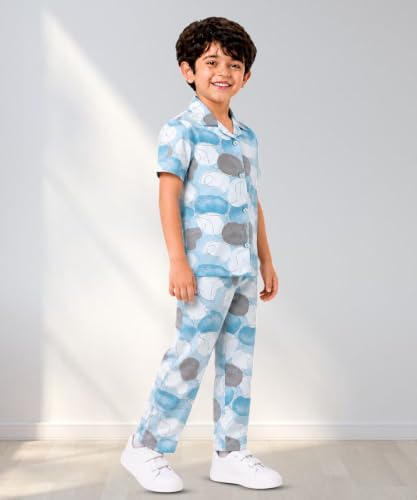 Image of 3BROS Unisex Pure Cotton Short Sleeve Kids Night Dress for Boys & Girls Nightwear /Sleepsuit /Sleepwear /Loungewear Night Suit for Boys and Girls Top and Pyjama Combo Set