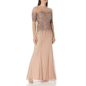 Adrianna-Papell-Womens-34-Sleeve-Beaded-Illusion-Gown-with-Sweetheart-Neckline