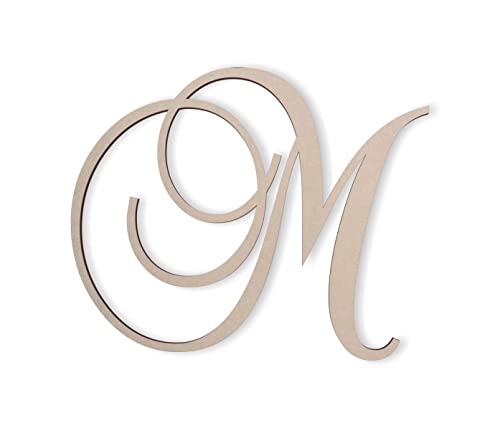 Jess and Jessica Cursive Wood Letter M Premium Monogram Letters for Wall Decor, Nursery, Front Door, Crafts & DIY, 4 Inches