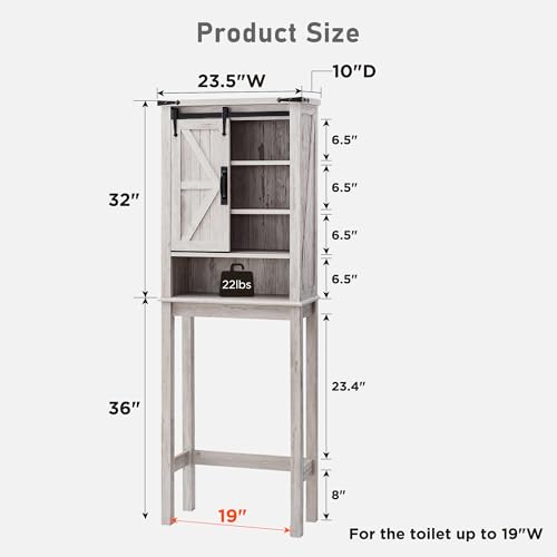 Image of OKD Over The Toilet Storage Cabinet, Farmhouse Storage Cabinet Over Toilet with Sliding Barn Door & Adjustable Shelves, Home Space Saver for Bathroom, Living Room, Antique Brush White
