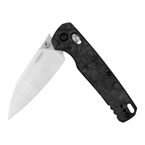 Kershaw Bel Air XL Carbon Fiber Folding Pocket Knife Made in USA 3.4 Inch CPM MagnaCut Steel Two-Tone Reverse Tanto Blade EDC with KVT Opening DuraLock Carbon Fiber Handle Deep-Carry Pocketclip