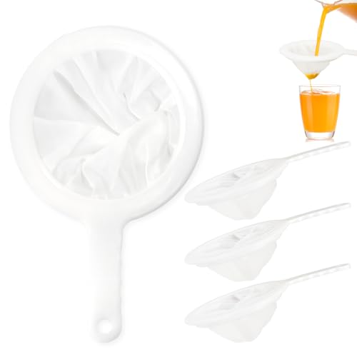 Behiruch 4 Stück Nylon Sieb küche Filter, 400/300/200/100 Mesh Küchensieb Kunststoff, Sieb Fein mit Griff, Ultrafeines Trichterfilter für Saft, Milch, Kaffee, Sojamilch