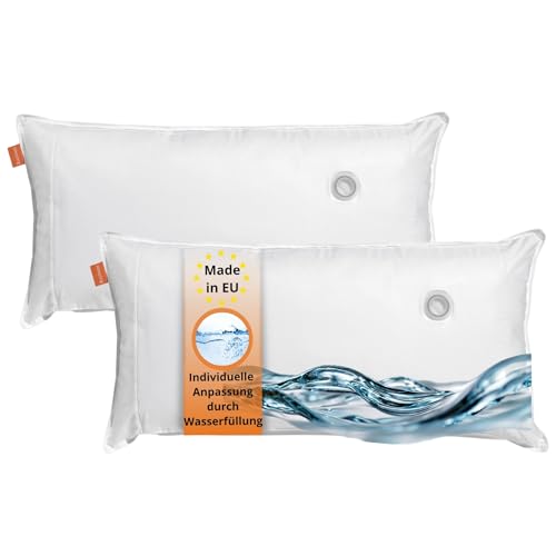 sleepling 2er Set Orthopädisches Wasserkissen 40x80 cm Kopfkissen mit anpassbarer Füllmenge Wasserkopfkissen Kissen 40 x 80 cm Nackenstützkissen 100% Baumwolle Made in EU Waschbar bis 40 Grad