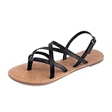 Women's Gladiator Flat Sandals Fisherman Strappy Sandals Ankle Strap Sandals (8, Black)