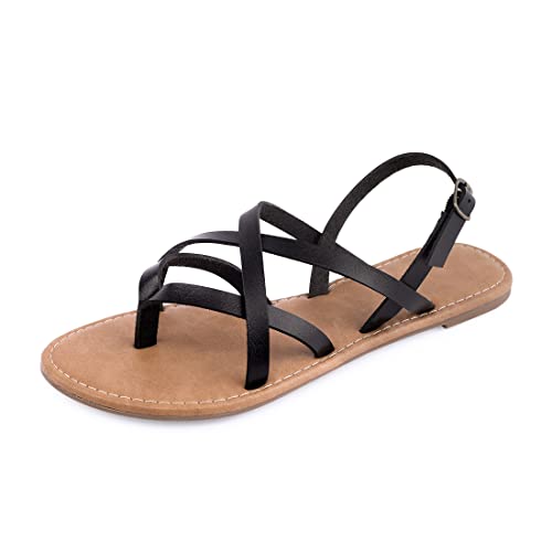 Image of Huayuanwell Women's Gladiator Flat Sandals Fisherman Strappy Sandals Ankle Strap Sandals
