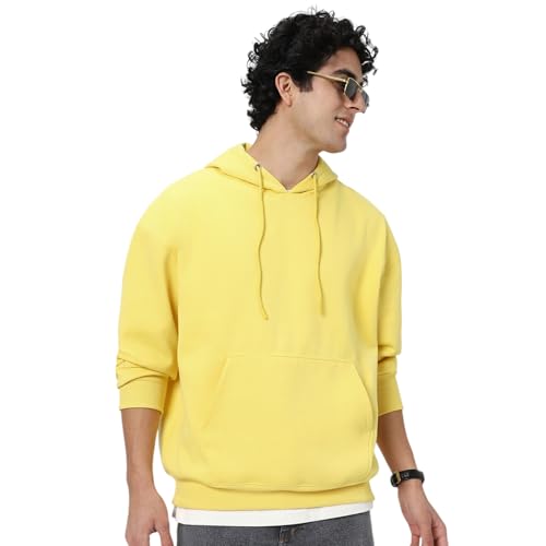 Image of Urbano Fashion Men's Cotton Solid Oversized Hooded Neck Sweatshirt