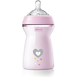 Tetina Chicco Natural Feeling Chicco NaturalFeeling Biberón Anticólicos 6+ Meses, 330 ml, con Tetina de Silicona Suave y Doble Válvula Anti Cólicos, Flujo Rápido, Alimentación Natural y Lactancia Mixta, Rosa
