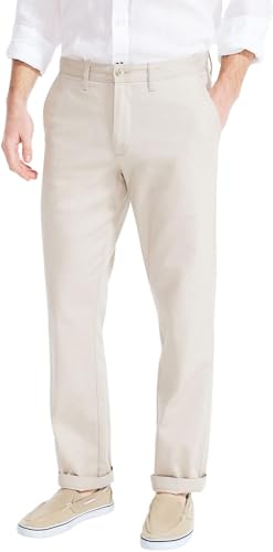 Nautica Men's Classic Fit Flat Front Stretch Solid Chino Deck Pants, TrueStone 33X30
