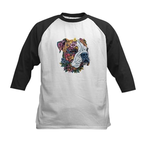 CafePress Bulldog Kids Baseball T Shirt Kids Cotton Baseball Jersey, 3/4 Raglan Sleeve Shirt Black/White