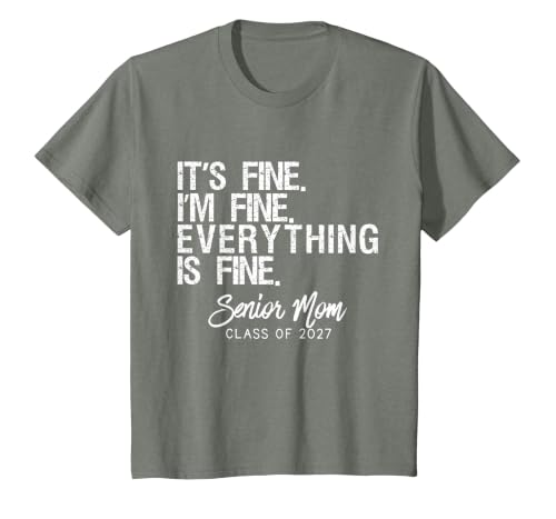 Retro I'm Fine Everything is Fine Senior Mom Class of 2027 T-Shirt, Youth, Olive Heather, Small