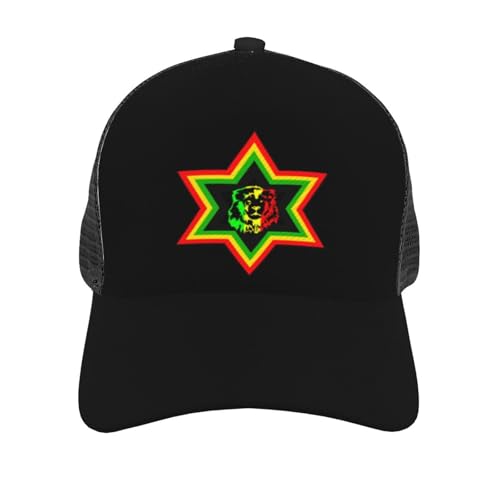 Rasta Star of David Lion of Judah Mesh Baseball Cap - Classic Adjustable Peaked Cap, Trucker Hat for Men and Women2