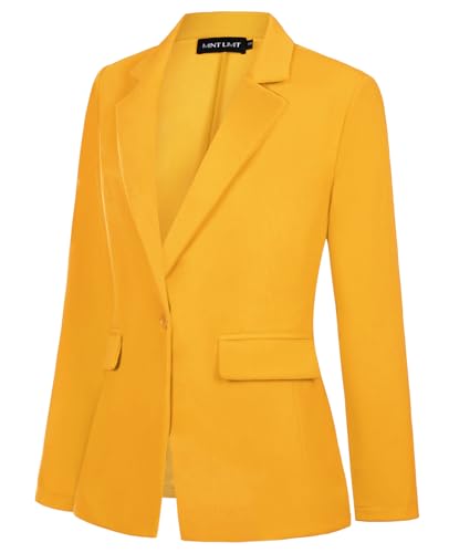 MINTLIMIT Blazers for Women Notched Lapel Long Sleeve Button Front Jacket Suits with Pockets Outerwear, Yellow, XL2