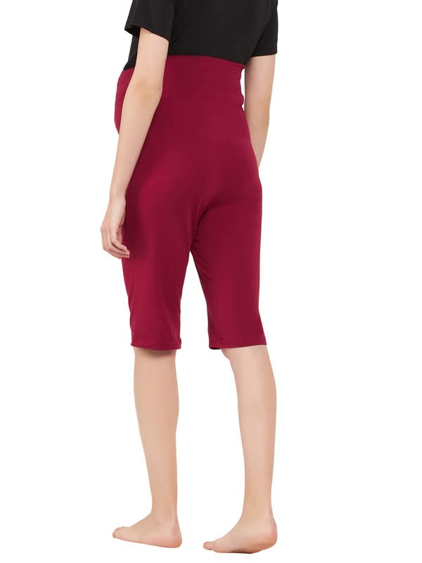 Image of Clovia Women's Cotton Chic Basic Maternity Shorts in Maroon