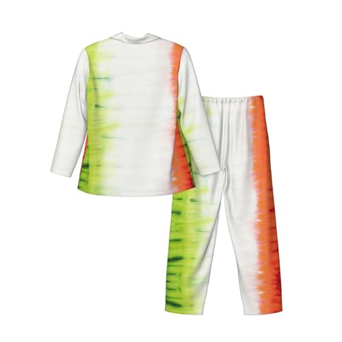 Tie Dyed Italian Flag Mens Pajamas Set Button Down Sleepwear Set Long Sleeve Loungewear With Pockets4