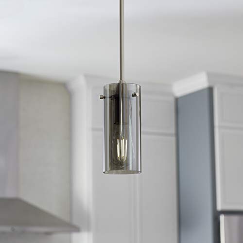 Linea Modern Brushed Nickel Pendant Light - Small Polished Smoke Glass Effimero Pendant Adjustable Hanging Lighting Fixture For Kitchen Island, Over Sink And Bathroom #TOP5