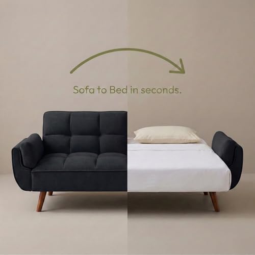 Image of Tarantino 3-Seater Convertible Sofa Cum Bed | Modern Tufted Upholstered Folding Sleeper Sofa for Living Room | High-Density Foam Comfort | Space Saving Couch Bed for Home (Black)
