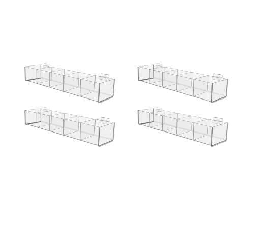 Marketing Holders 4 Pack Slatwall Acrylic Retail Tray Five Compartment Clear 19.5 Inch Wide x 5 Inch Deep Plexiglass Product Merchandise Storage Organizer for Businesses and Shops
