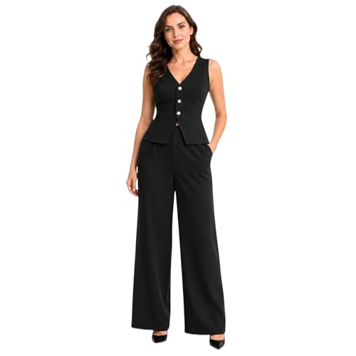 Ensemble haut et pantalon larges femme col en V chic