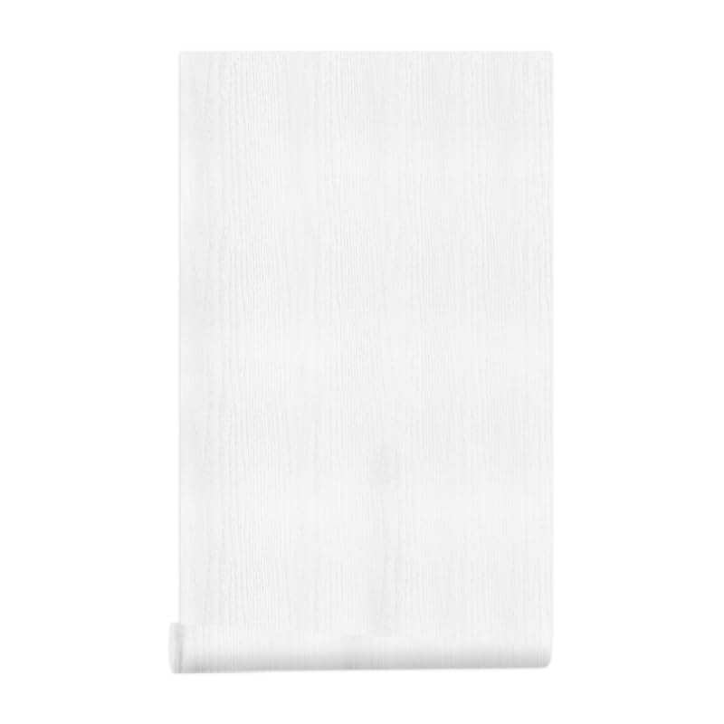 ANBILILA Self-Adhesive Wallpaper, Vintage Pure White Wood Grain Peel and Stick Contact Paper, 44.5x500CM Matte Textured Wood Pattern Removable Wallpaper Deco Film for Wall Sticker