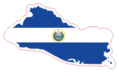 Image of Set of 5 National Flag Themed Sticker Decal of Flag, Country Map, Circular Shape, Heart Shape and with USA Flag for Car, Phone, Laptop, Mug, Bottle, Textbooks (El Salvador)