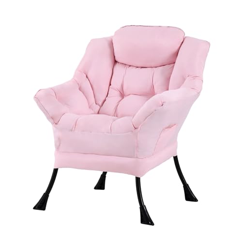 Image of Tiita Lazy Chair, Pink Modern Large Accent Armchair, Comfy Leisure Sofa Reading Chair for Bedroom, Living Room, Dorm Rooms, Garden and Courtyard, Pink