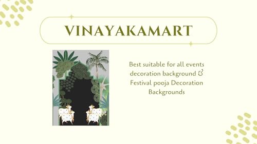 Image of pichwai Backdrop Cloth for Decoration | pichwai Cow Art Backdrop | varlaxmi puja Decorations Cloth | Traditional Backdrop Decoration 4 Cows and Palm Trees (8 6 feet) Black Colour