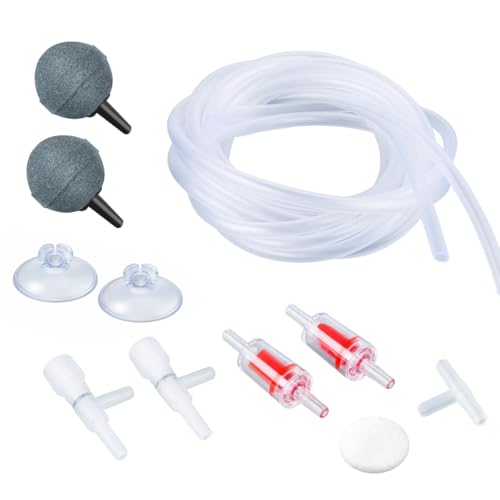 PYPABL Kit d'Accessoires Pompe à Air Aquarium: Tuyau 4mm 1.5m, Valves Anti-Retour, Pierres à Air,...