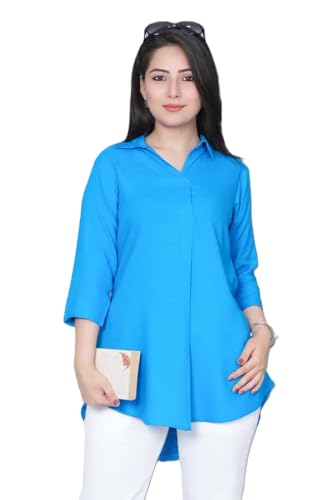 Image of Mlada Rayon Flare Top for Women | 3 /4th Sleeve Regular Fit and Flare Top | Women Office Tops Tunic | Western Long Shirt Top for Women | Shirt Collar Top for Women | Rayon Tunic Tops for Women Western