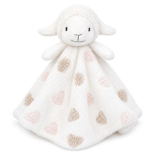 Image of June Garden Cozy Dream Fleece Baby Security Blanket - Infants Nursery Bed Blankets - 15 x 15 inches Lovey - Stuffed Sheep Animal Plush - White