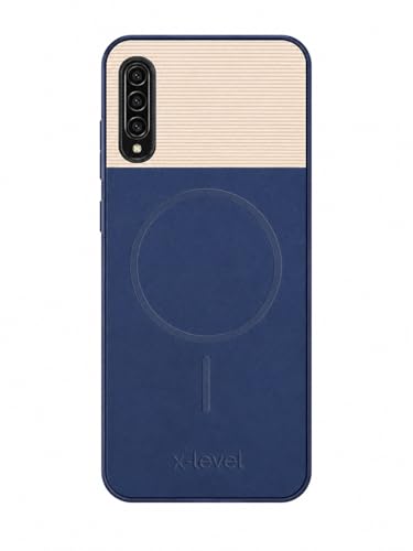 Image of Bintage Mac Safe Design Hard Slim Back Case | Soft Border Camera Protect | Dual PU Leather Finish Back Cover Compatible for Samsung Galaxy A50 4G - Royal Blue