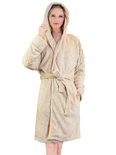 Image of PAVILIA Plush Robe for Women, Soft Fleece Short Bathrobe, Warm Lightweight Knee Length Lounge Robe with Pockets