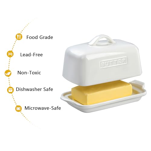 Large Butter Dish for Standard UK Butter-Whether a Whole 500g Block or Two 250g Blocks, Porcelain Butter Storage for Countertop, Ceramic Butter Container, (White Butter Dish) - Image 4