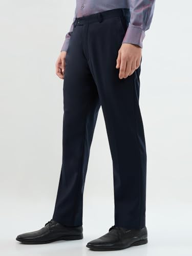 Image of Raymond Men Regular Fit Solid Pattern Poly Wool Blend Flat Front Formal Trouser
