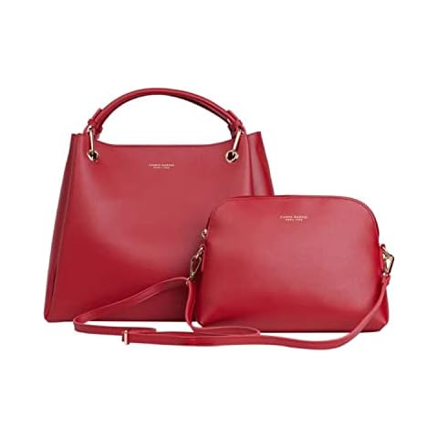 Campo Marzio Mothers Day Gifts Leather Hand Bag for Women Shoulder Bag with Removable Cross Body Strap and Inner Bag Premium Italian Designer Cherry Red Cover