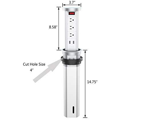 Btu Automatic Pop Up Outlet, Surge Protector Power Strip With Usb, Retractable Recessed Power Strip 3 Ac Outlets, 2 Usb Ports 4.2A Fast Charge, 10W Wireless Charger For Kitchen Counter Island #TOP2