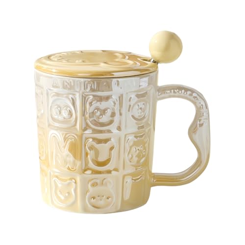 HUMOCHUSON Taza GrandeTaza De Agua De Cerámica Galvanizada De Color Degradado De 420 Ml Para Oficina Con Tapa Y Cuchara, Adecuada Para Niñas.