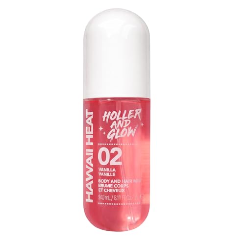 Image of Holler And Glow Hawaii Heat Body & Hair Mist, Warm Vanilla, Peony & Amber Scent, Long-Lasting Daily Fragrance, Lightweight, Vegan, Cruelty-Free, Alcohol-Free, Hydrating Hair Perfume, 8.11 Fl Oz