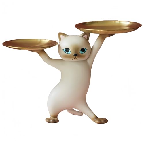 Funny Cat-Shaped Key Tray Organizer Resin Metal Decorative Ornament for